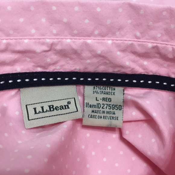 L.L. Bean Polka Dot Pastel Pink Long Sleeve Button Down Shirt Women’s Size Large - Picture 8 of 9